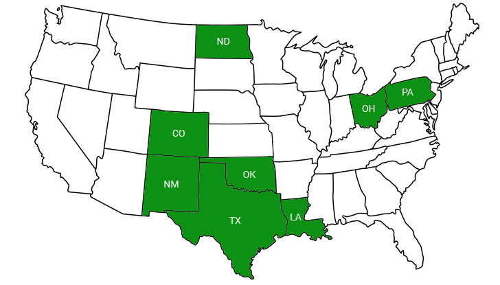 shepherd royalty map of areas of interest shown in green including texas